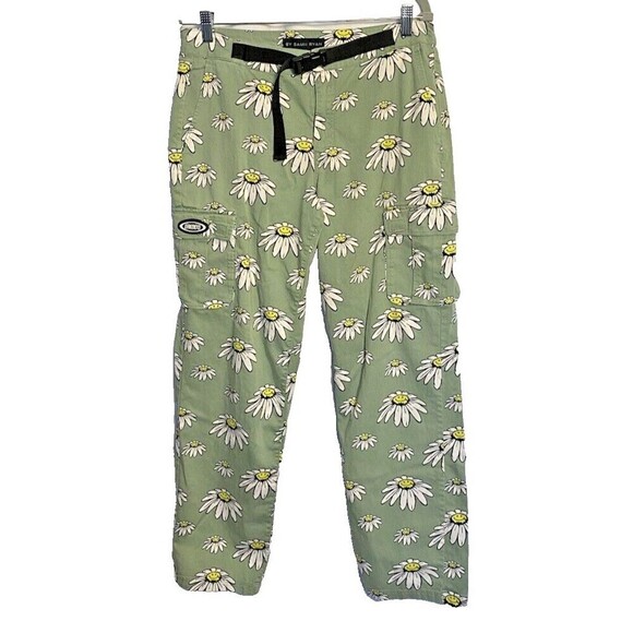 BSR by Samii Ryan Cargo Pants Size 9 Smiley Face Daisy Green Pants - Picture 1 of 13